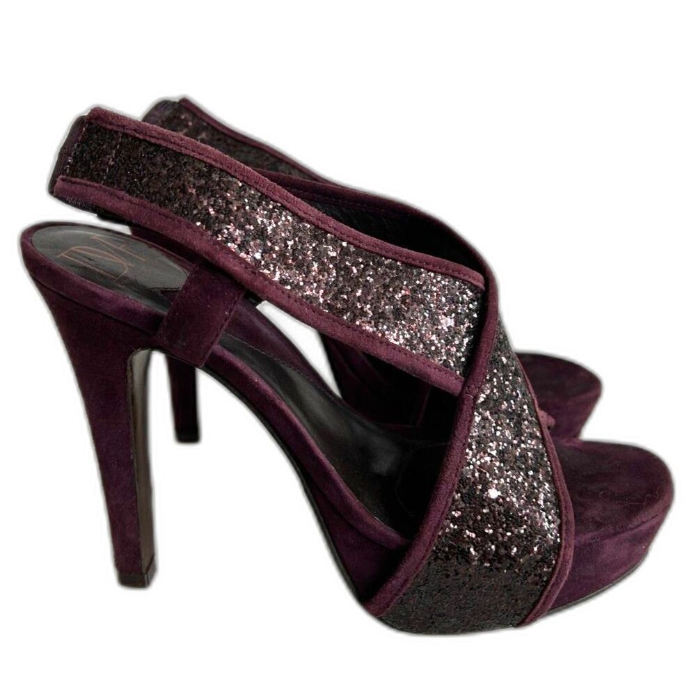 Diane von Furstenberg Zia Purple Glitter Heels Sandals